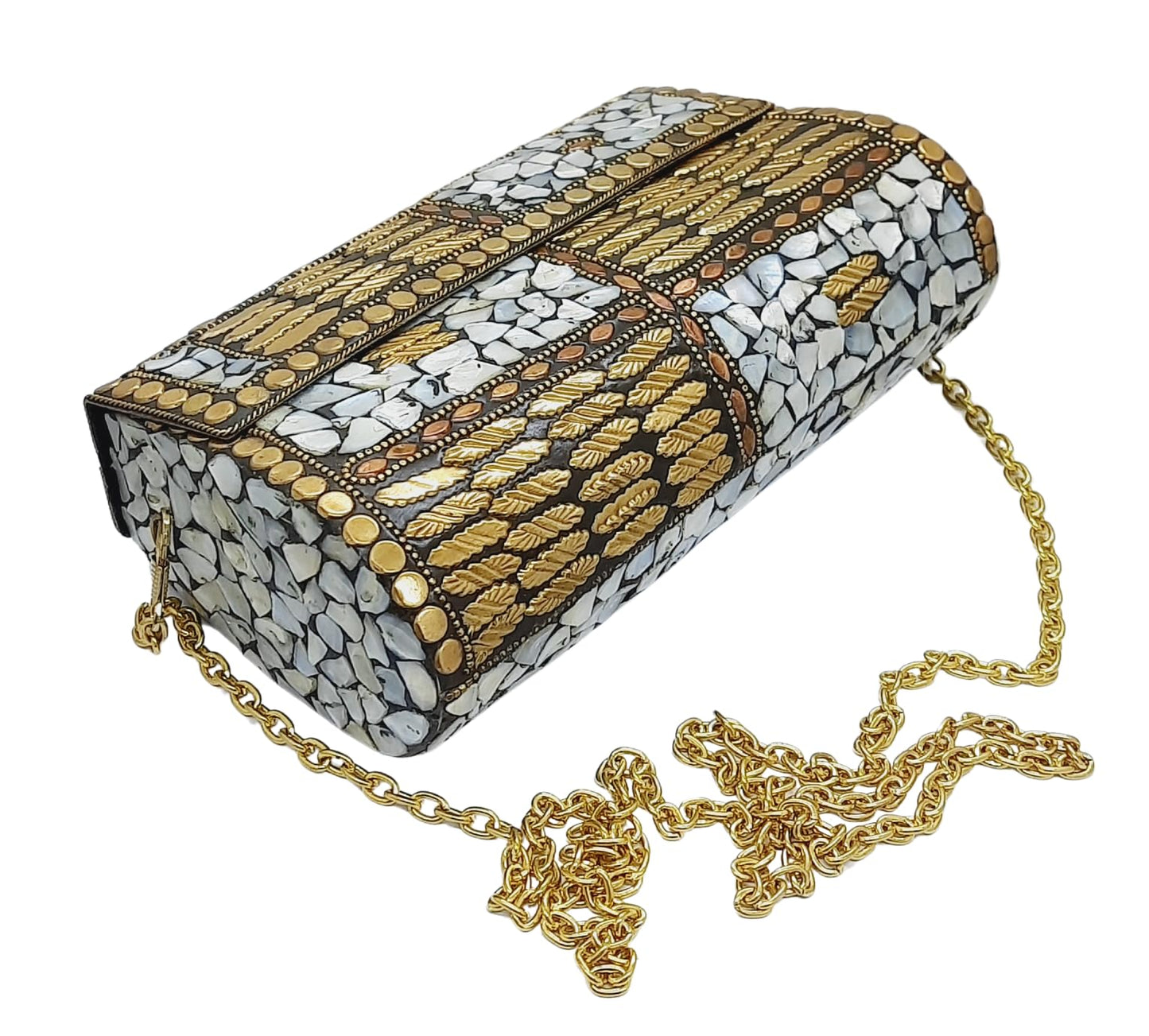 Trend Overseas Handmade mosaic metal bag Stone Ethnic Indian Women/Girls Bridal metal clutch party sling bag