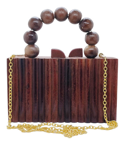 Trend Overseas Women's Wooden Rectangle Ethnic Clutch Bag/Bridal Purse/Handle Clutch