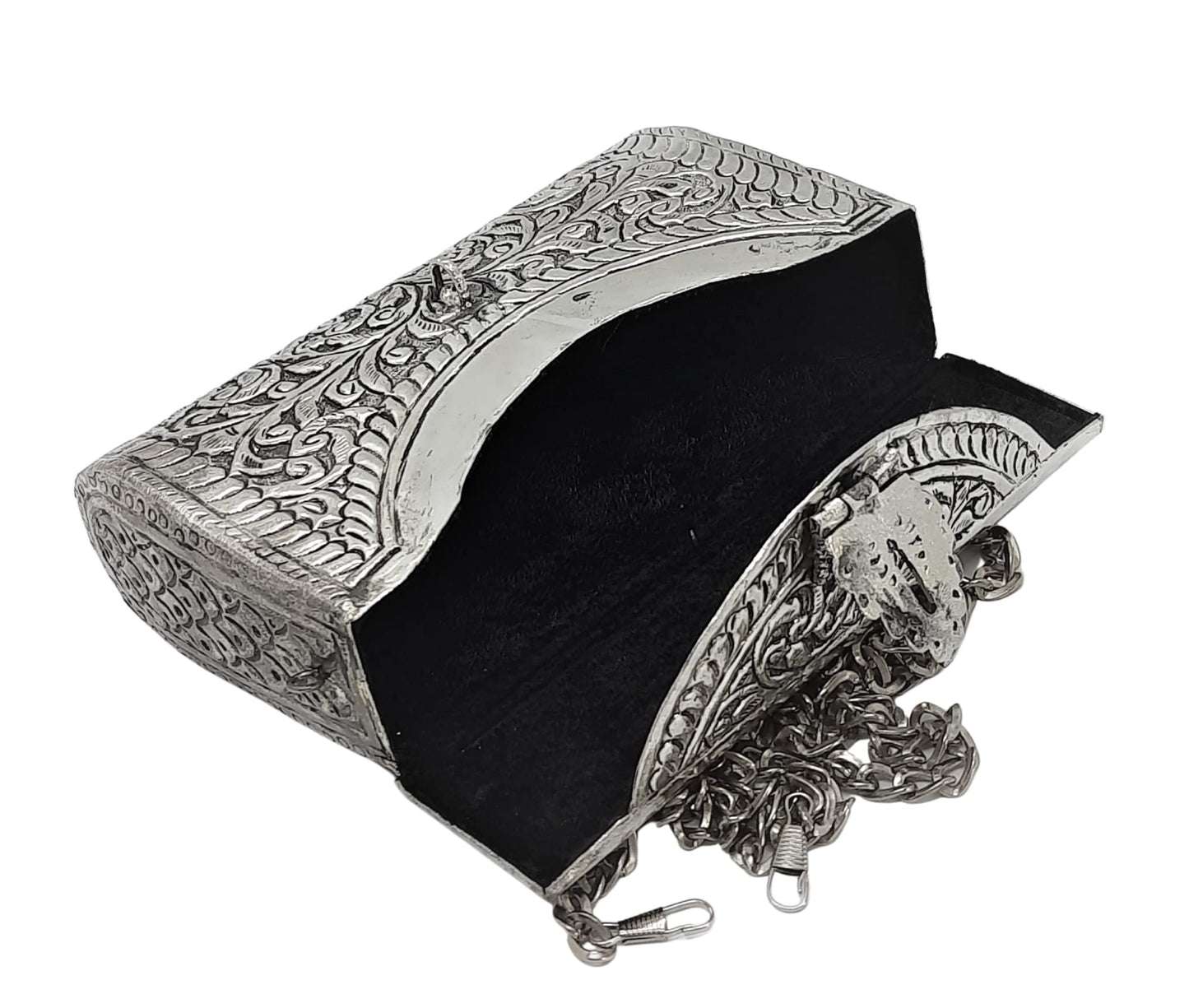 Trend Overseas Women Silver bridal bag Brass Metal Clutch Sling Bag Ethnic Antique clutch