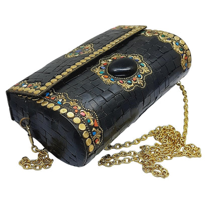 Trend Overseas Handmade mosaic metal bag Stone Ethnic Indian Women/Girls Bridal metal clutch party sling bag