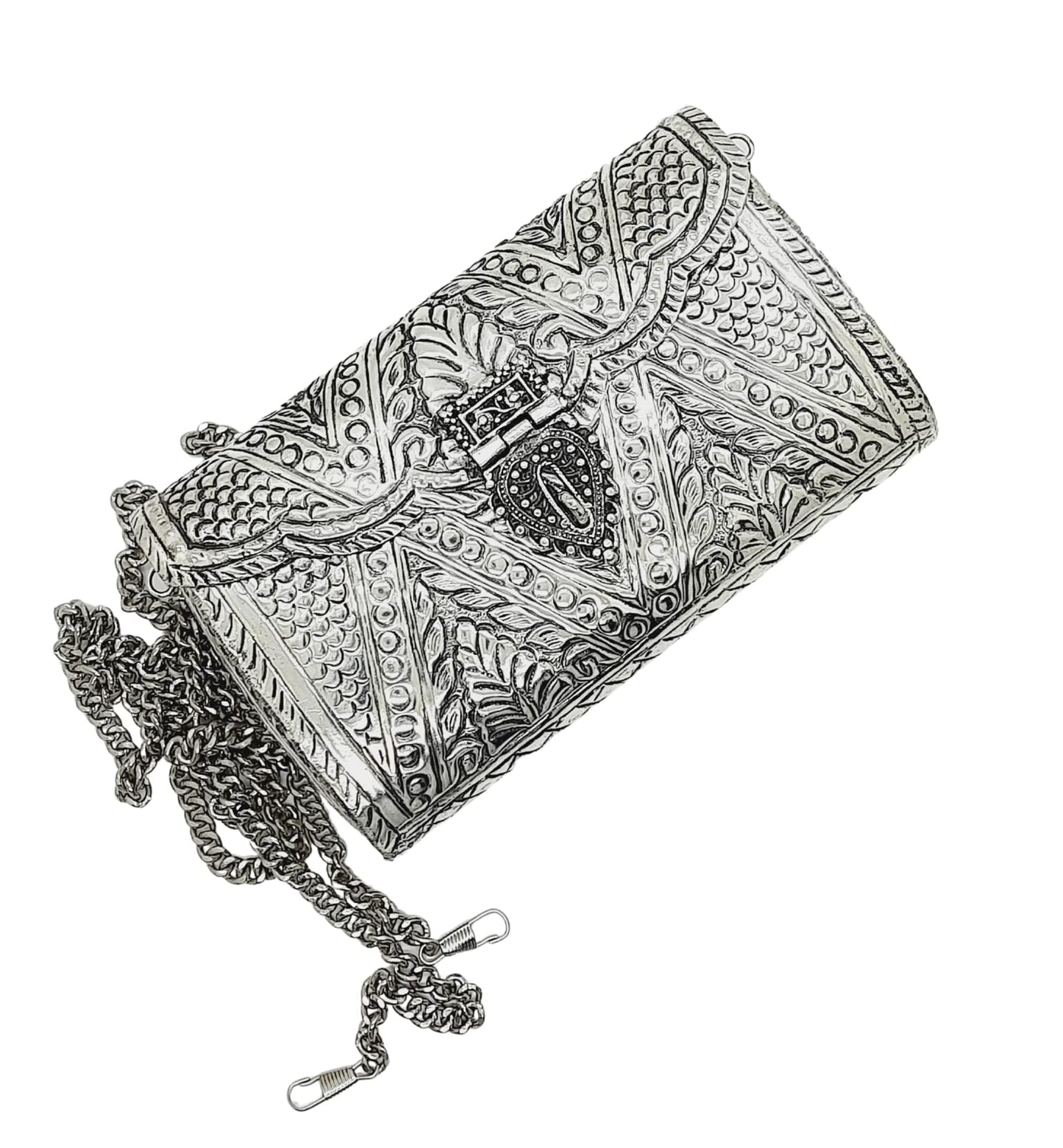 Trend Overseas Women Bridal Metal clutches Ethnic Handmade Brass Purse Metal party Bag Antique Hand Carving Purse