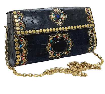 Trend Overseas Handmade mosaic metal bag Stone Ethnic Indian Women/Girls Bridal metal clutch party sling bag