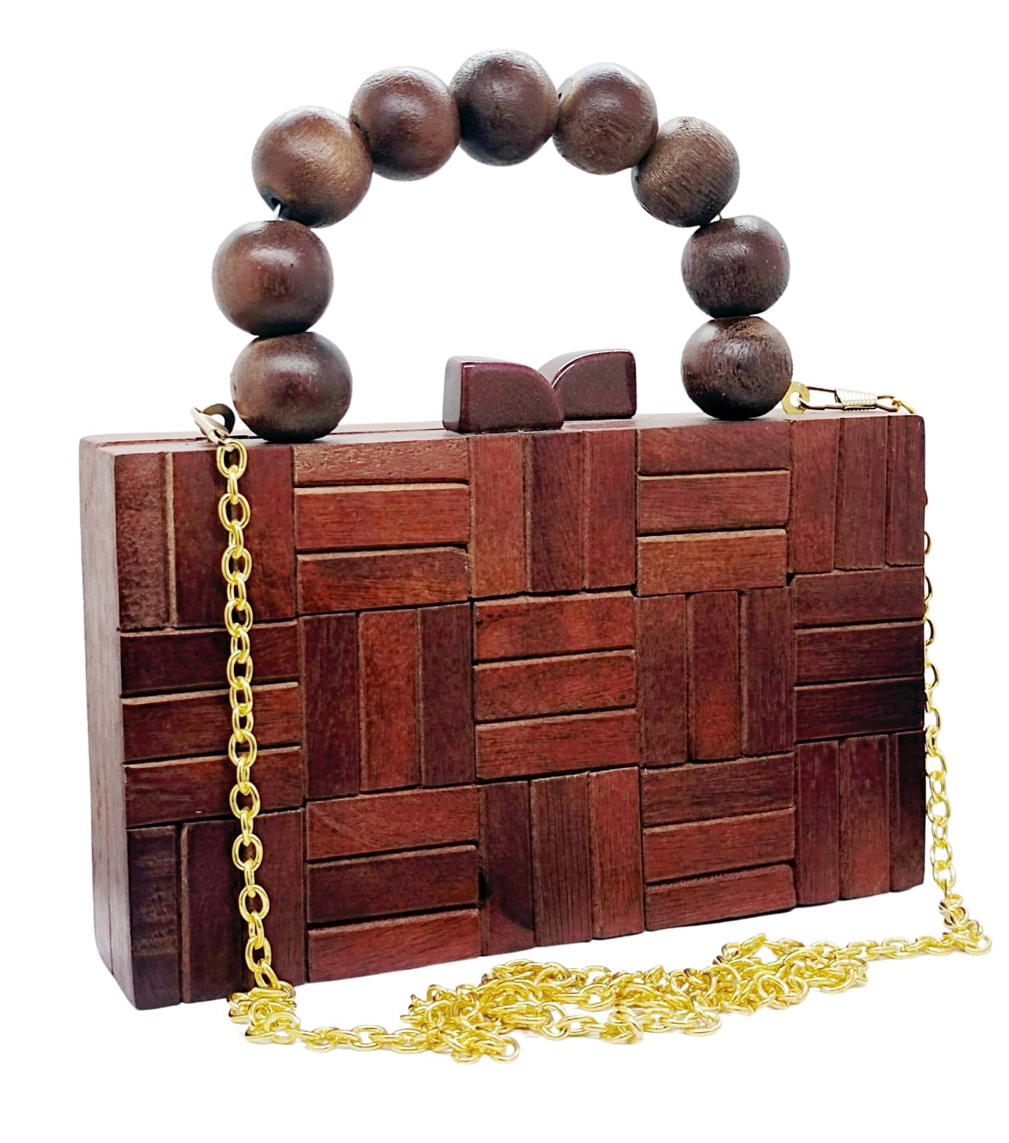 Trend Overseas Women's Wooden Rectangle Ethnic Clutch Bag/Bridal Purse/Handle Clutch