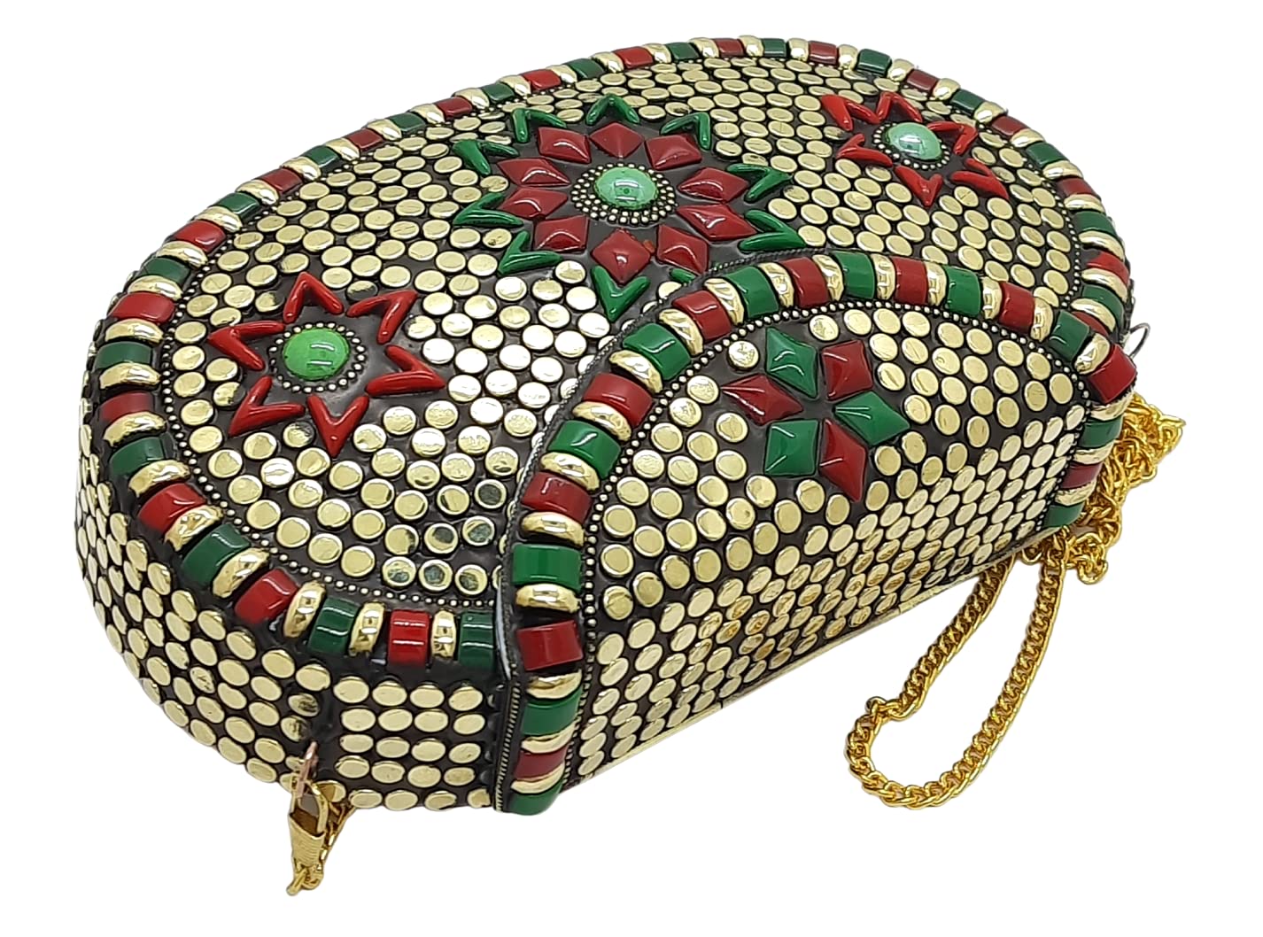 Trend Overseas Multicolor Golden metal Beaded Clutch Girls Bridal Bag for women/Girl party clutch