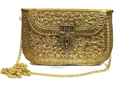 Trend Overseas Women's Brass Metal Vintage Ethnic Clutch (Gold)