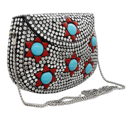 Trend Overseas Silver Metal Beads Ethnic purse Bridal Bag party clutch Metal clutches Sling Bag