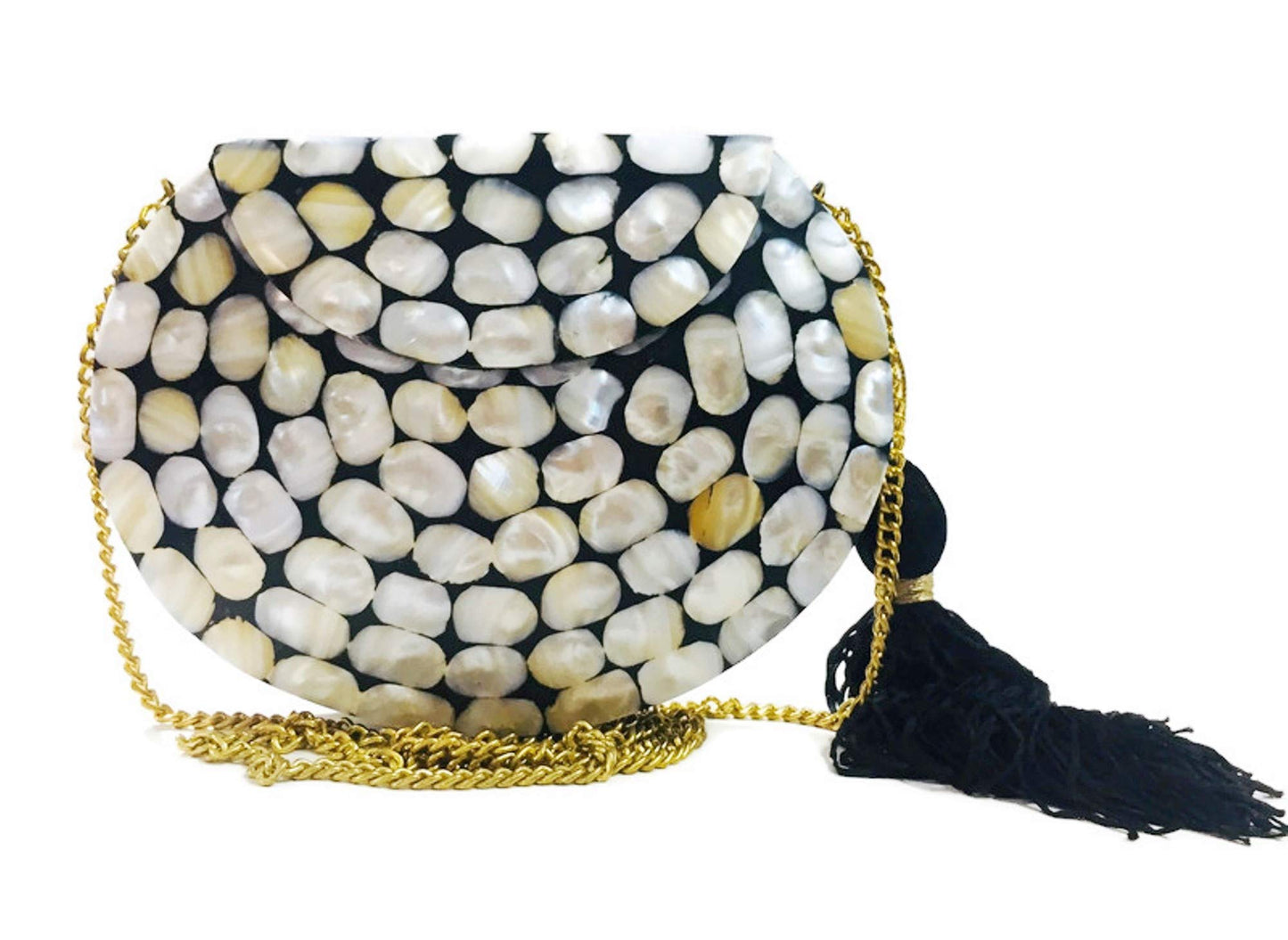 Trend Overseas Handmade White Black Mother of Pearl MOP nacre bag Metal purse wallet sling bag Bridal clutch