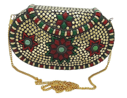 Trend Overseas Multicolor Golden metal Beaded Clutch Girls Bridal Bag for women/Girl party clutch