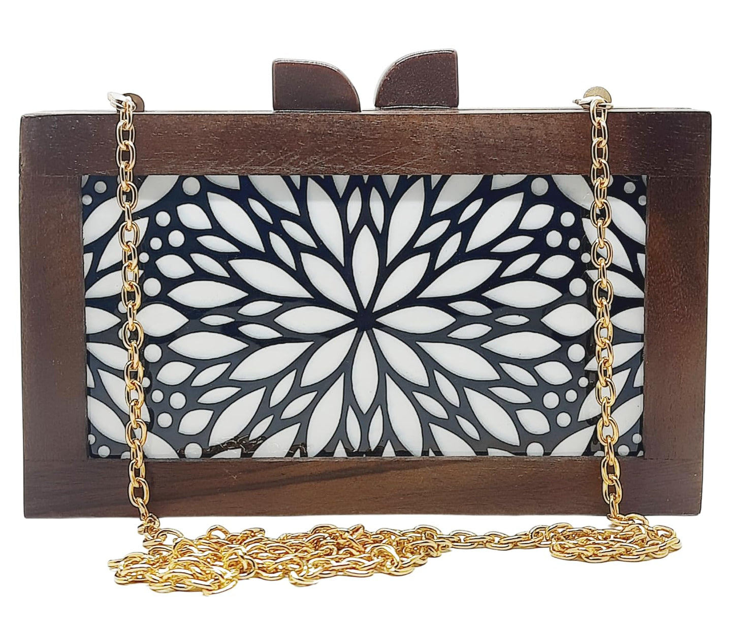 Trend Overseas Women's Wooden Printed Rectangle Ethnic Clutch Bag/Bridal Purse/Handbag_Crossbody Sling Bags Detachable Chain for Bridal, Party Bag