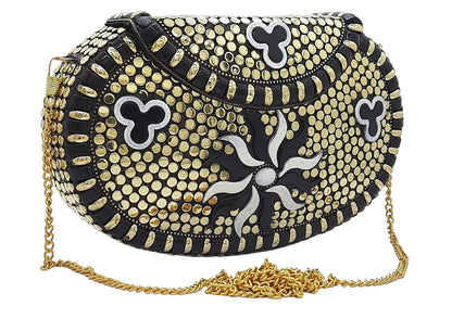 Trend Overseas Multicolor Golden metal Beaded Clutch Girls Bridal Bag for women/Girl party clutch