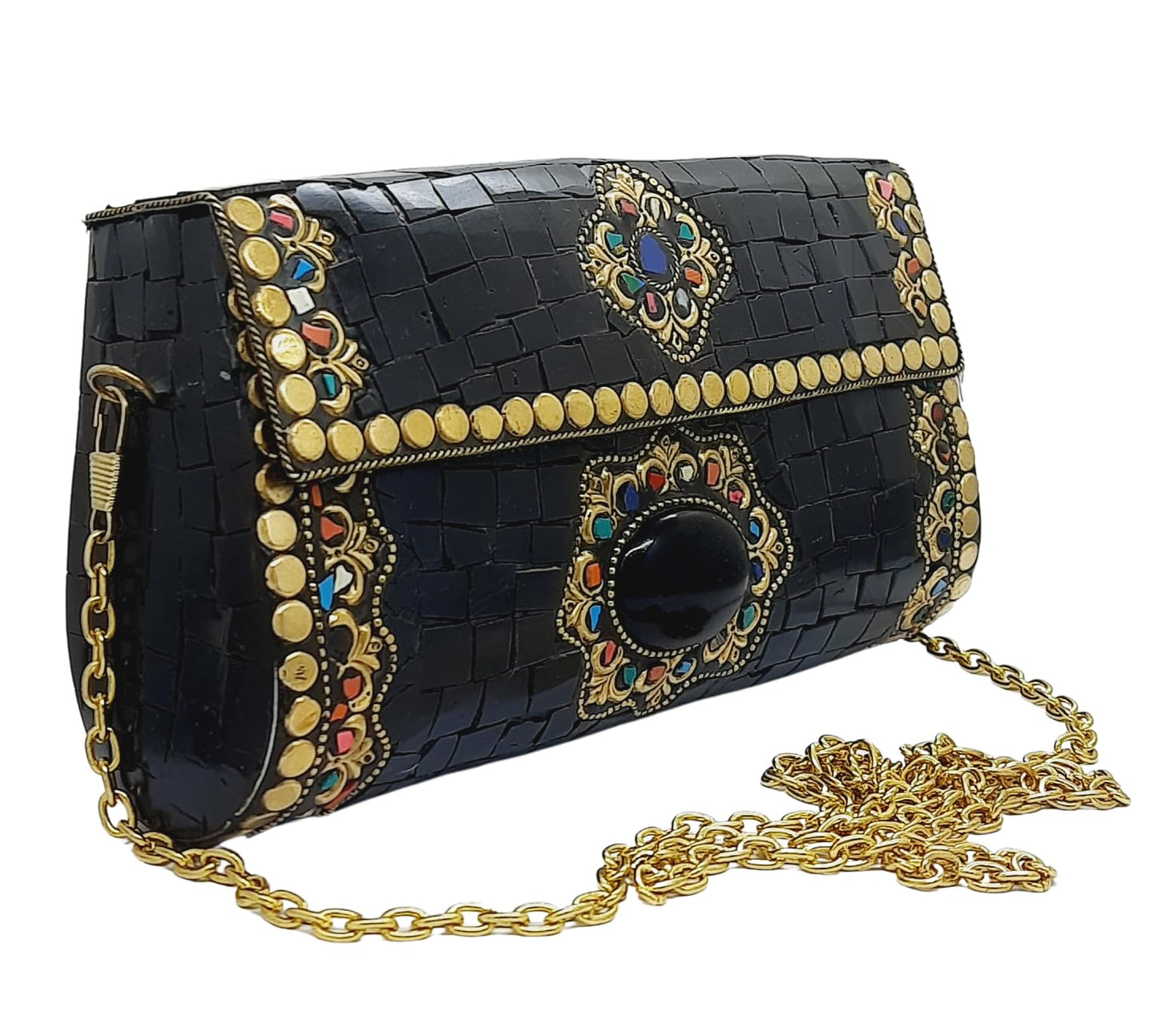 Trend Overseas Handmade mosaic metal bag Stone Ethnic Indian Women/Girls Bridal metal clutch party sling bag