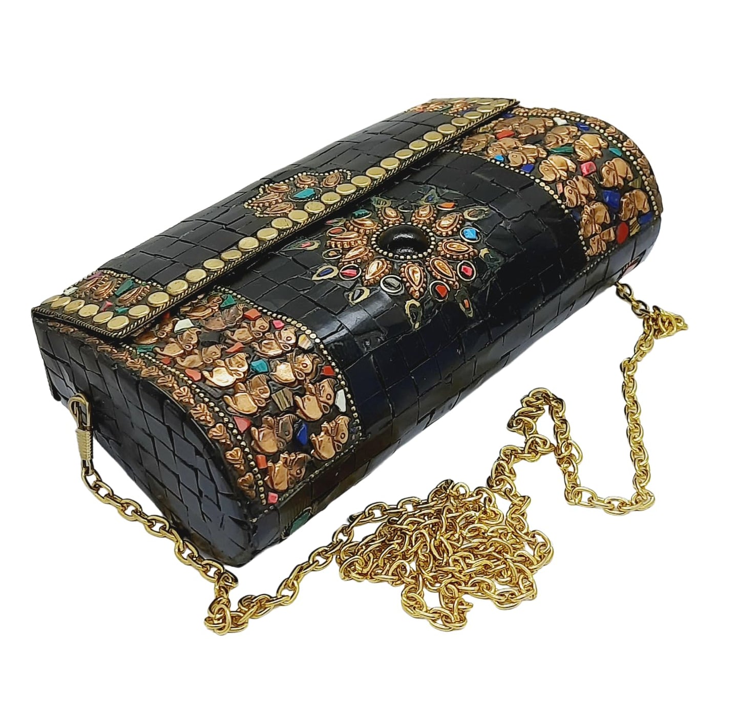 Trend Overseas Handmade mosaic metal bag Stone Ethnic Indian Women/Girls Bridal metal clutch party sling bag