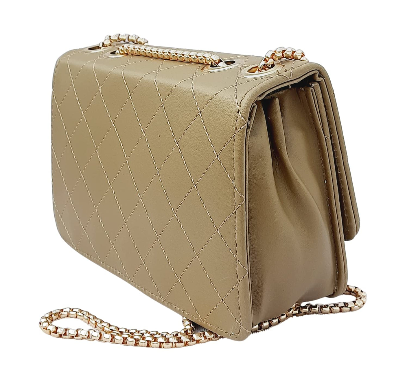 Trend Overseas Trending PU Stylish Golden Chain Crossbody Sling Bag cum Handbag For Women