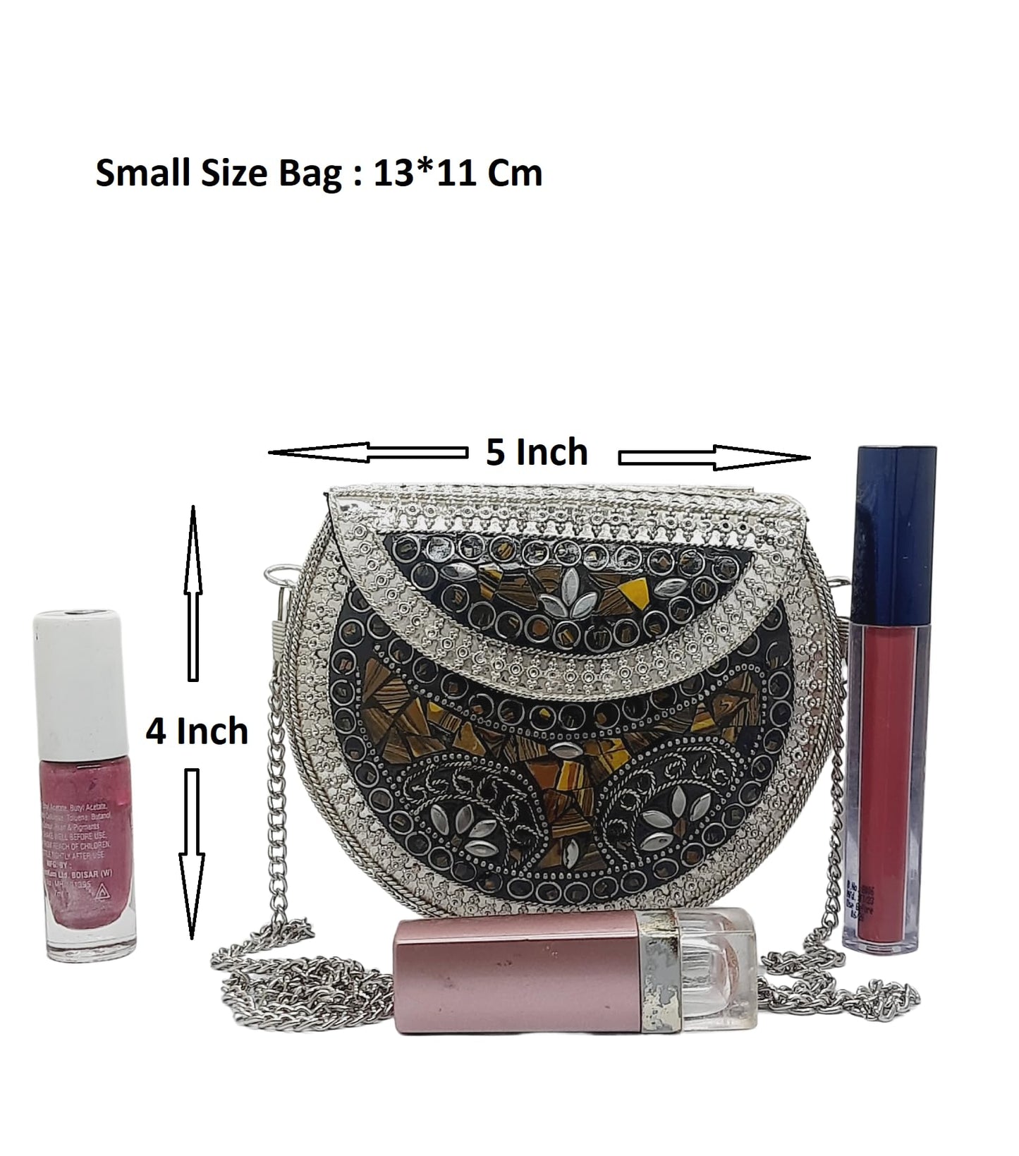 Trend Overseas Silver Small Size Metal Bag Coin Purse Ethnic Bridal kids Bag party clutch