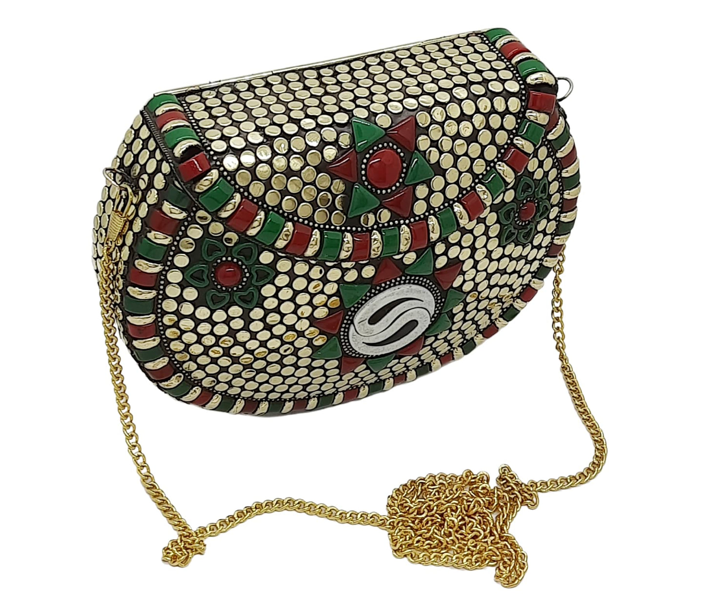 Trend Overseas Multicolor Acrylic Stone Golden metal Bead Clutch Girls Bridal Bag for women/Girl party clutch