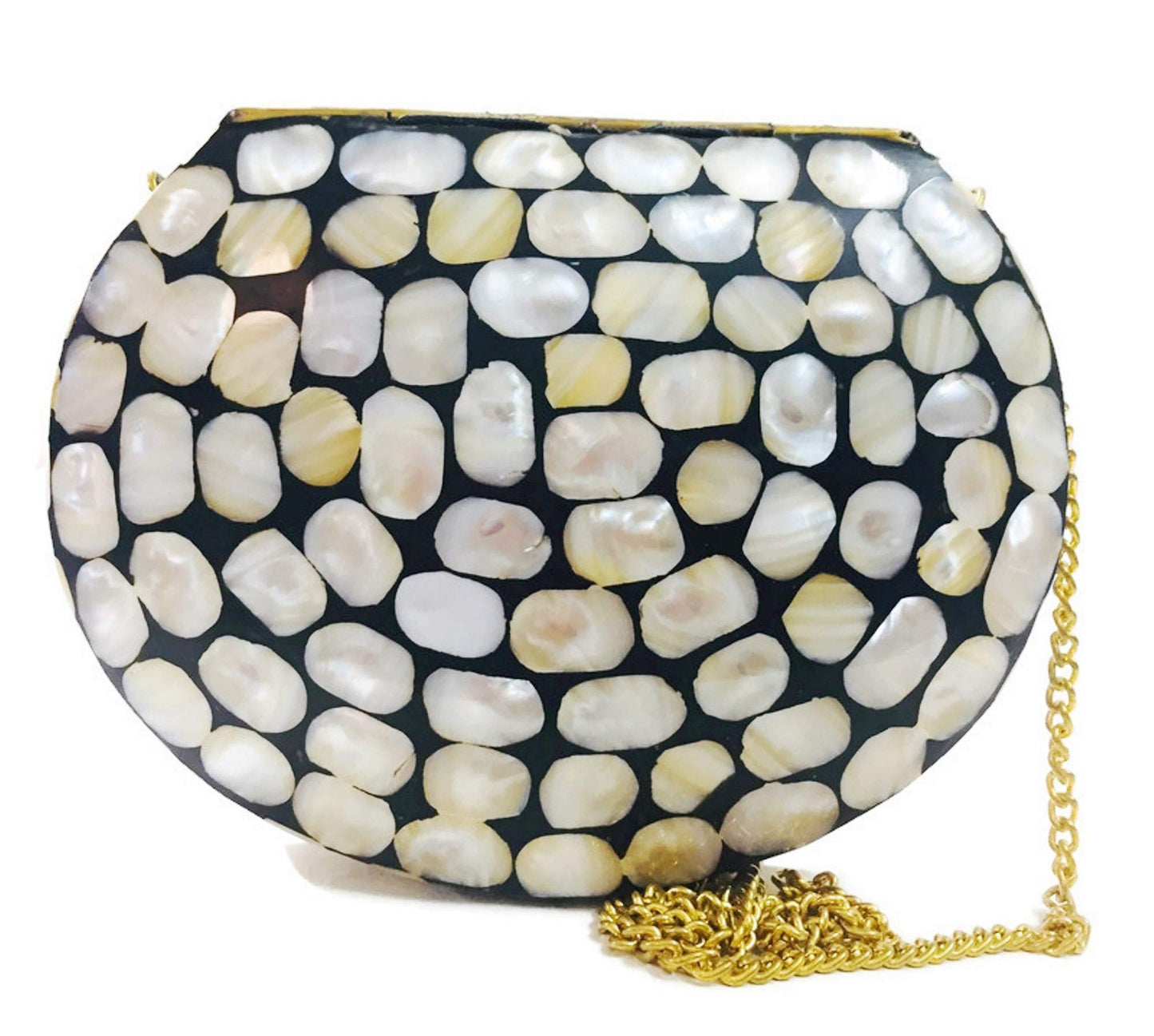 Trend Overseas Handmade White Black Mother of Pearl MOP nacre bag Metal purse wallet sling bag Bridal clutch