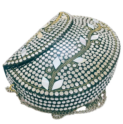 Trend Overseas Silver metal Beaded Ethnic purse Girls Bridal Bag cross body bag for women/Girl party clutch Metal clutches Vintage Brass