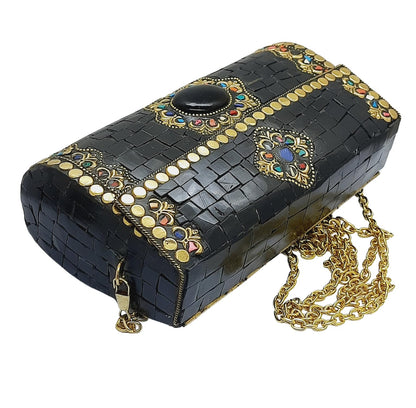 Trend Overseas Handmade mosaic metal bag Stone Ethnic Indian Women/Girls Bridal metal clutch party sling bag