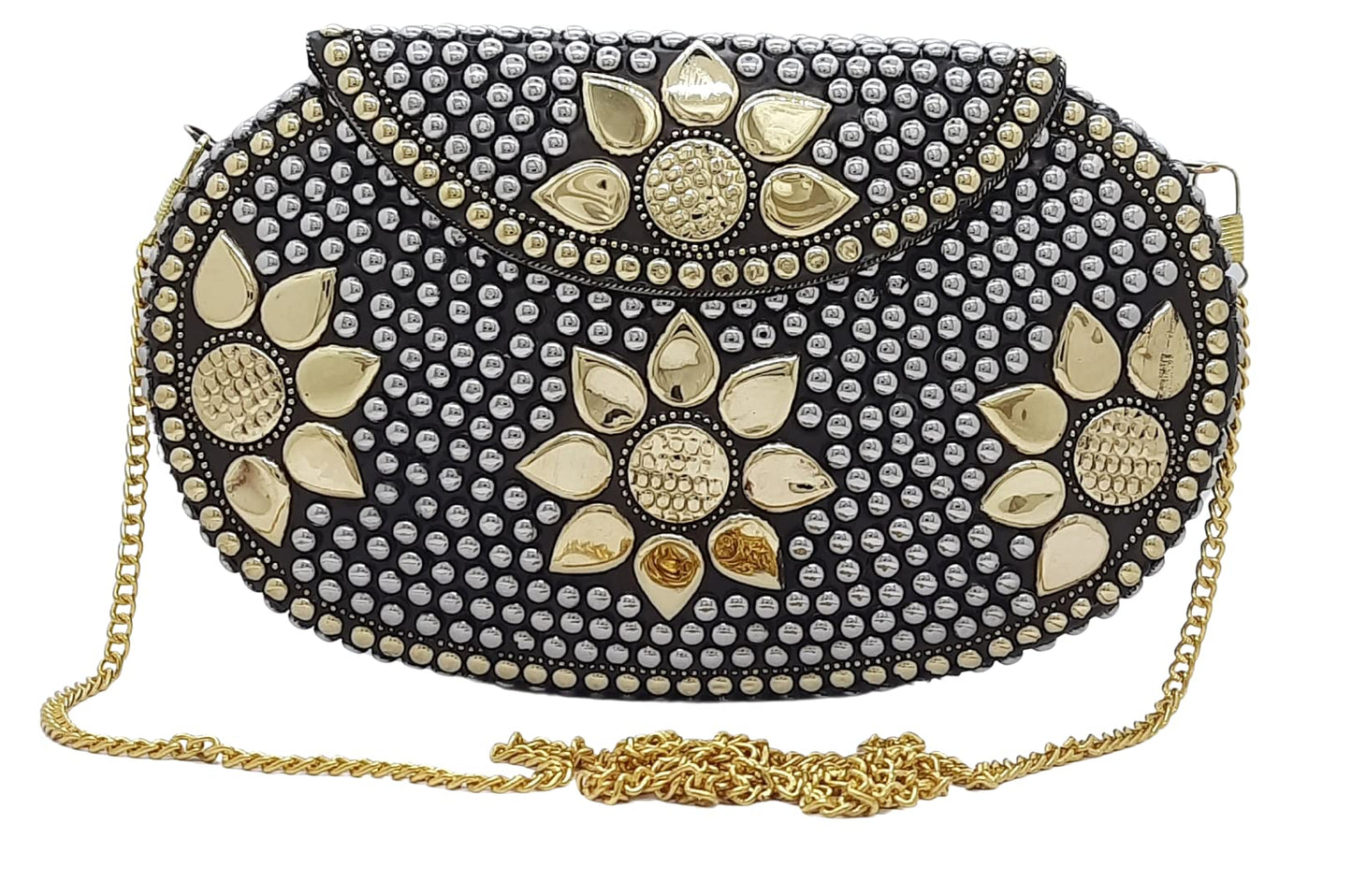 Trend Overseas Multicolor Golden metal Beaded Clutch Girls Bridal Bag for women/Girl party clutch