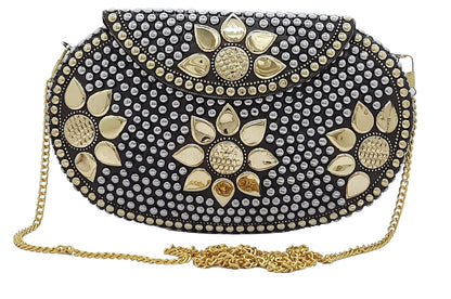 Trend Overseas Multicolor Golden metal Beaded Clutch Girls Bridal Bag for women/Girl party clutch