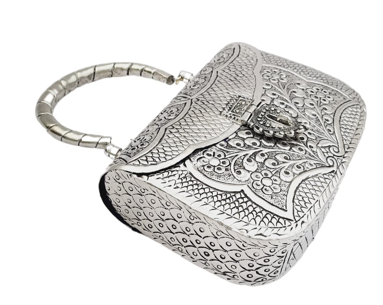 Trend Overseas Women's Antique Handmade Silver Handle metal Clutch