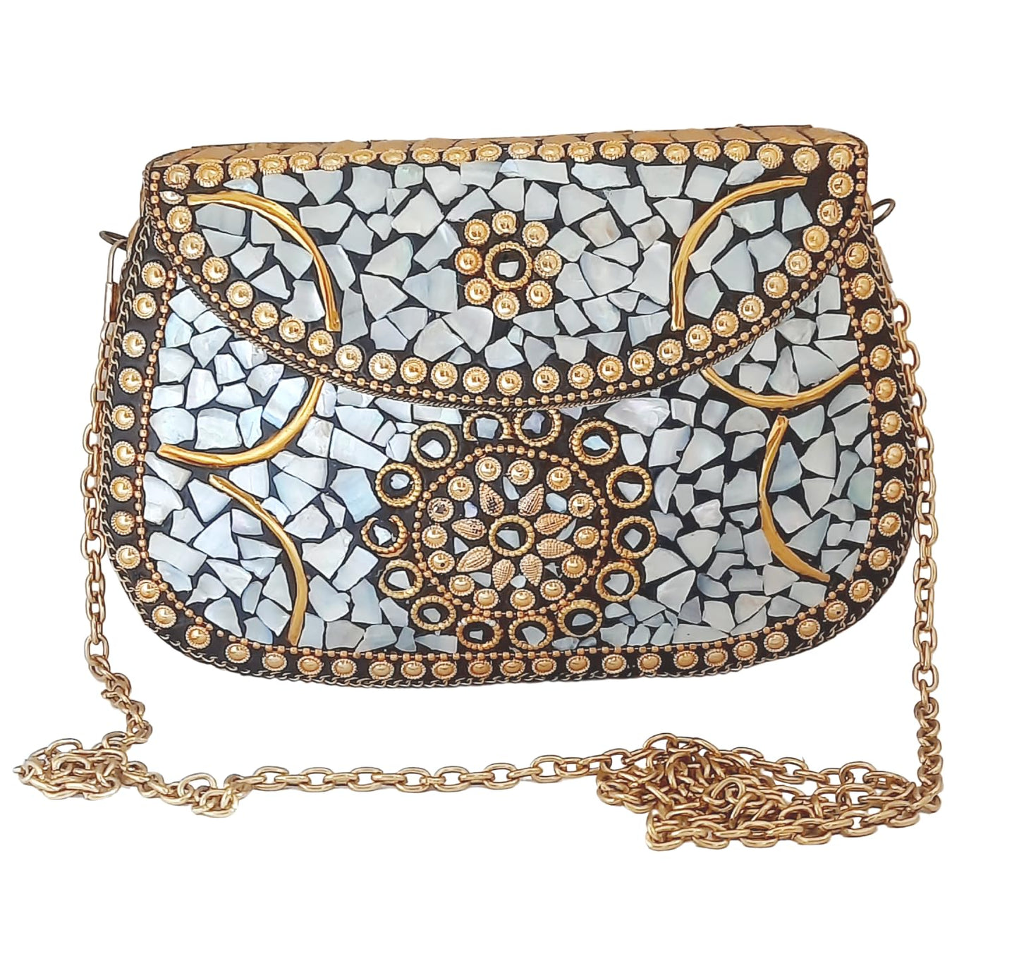 Trend Overseas Shell Metal Clutch/Sling Cross-body Bag Handmade Ethnic Bridal Party Clutch