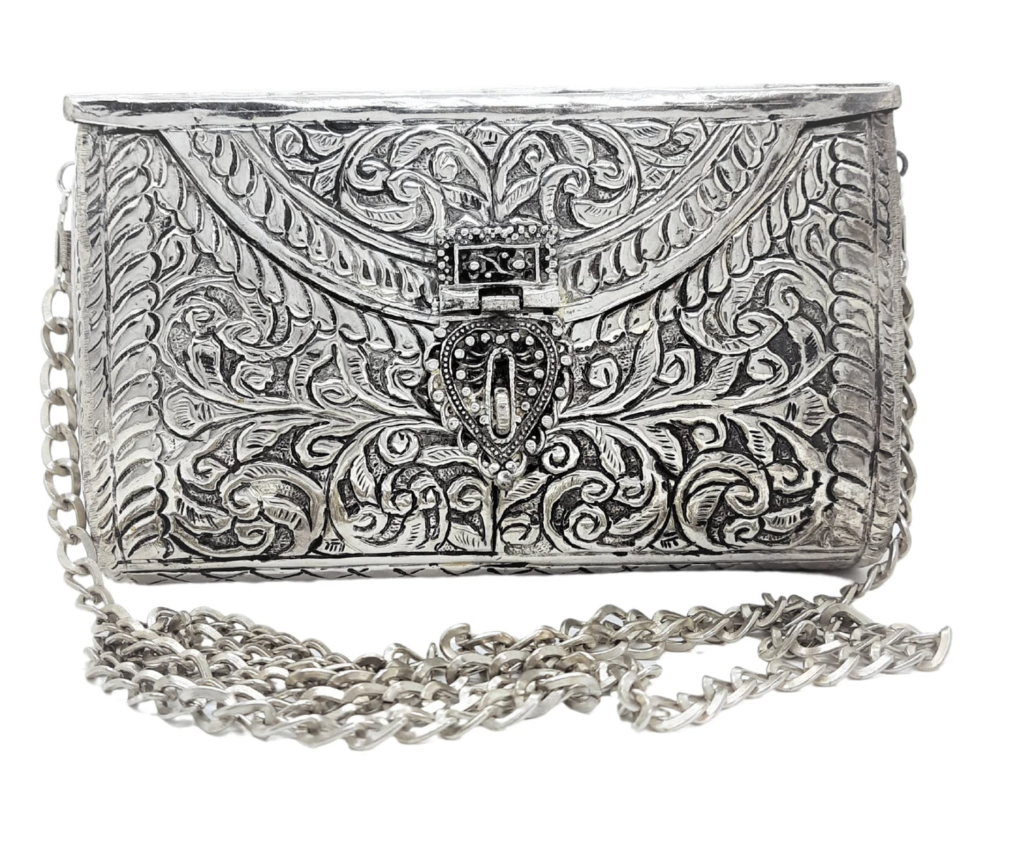 Trend Overseas Women Silver bridal bag Brass Metal Clutch Sling Bag Ethnic Antique clutch