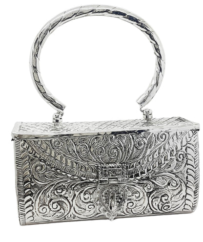 Trend Overseas Women's Antique Ethnic Handmade Silver Handle metal Clutch