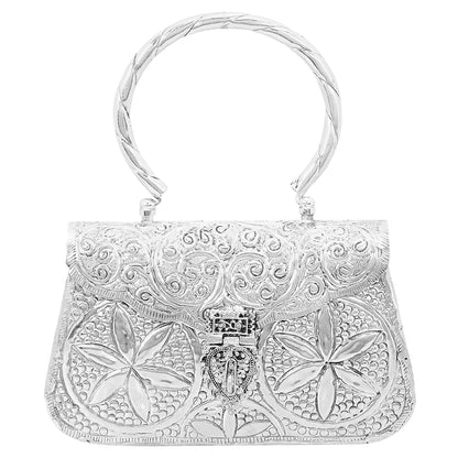 Trend Overseas Women's Antique Ethnic Handmade Silver Handle metal Clutch Handbag