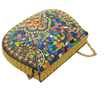 Trend Overseas Multi Color Stones Metal clutch Large Bag Mosaic clutch Wallet purse party bag for women Wedding Box