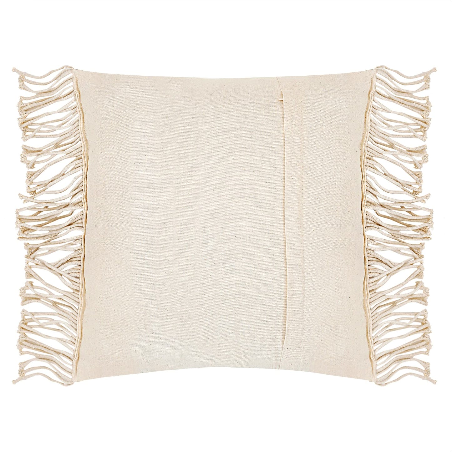 Trend Overseas Ivory Cotton Off-White Handwoven Macrame Cushion Cover Boho Handmade Knit case Sofa Decor Fringes Diwali decor (Square, Off-White, 16x16 Inches)