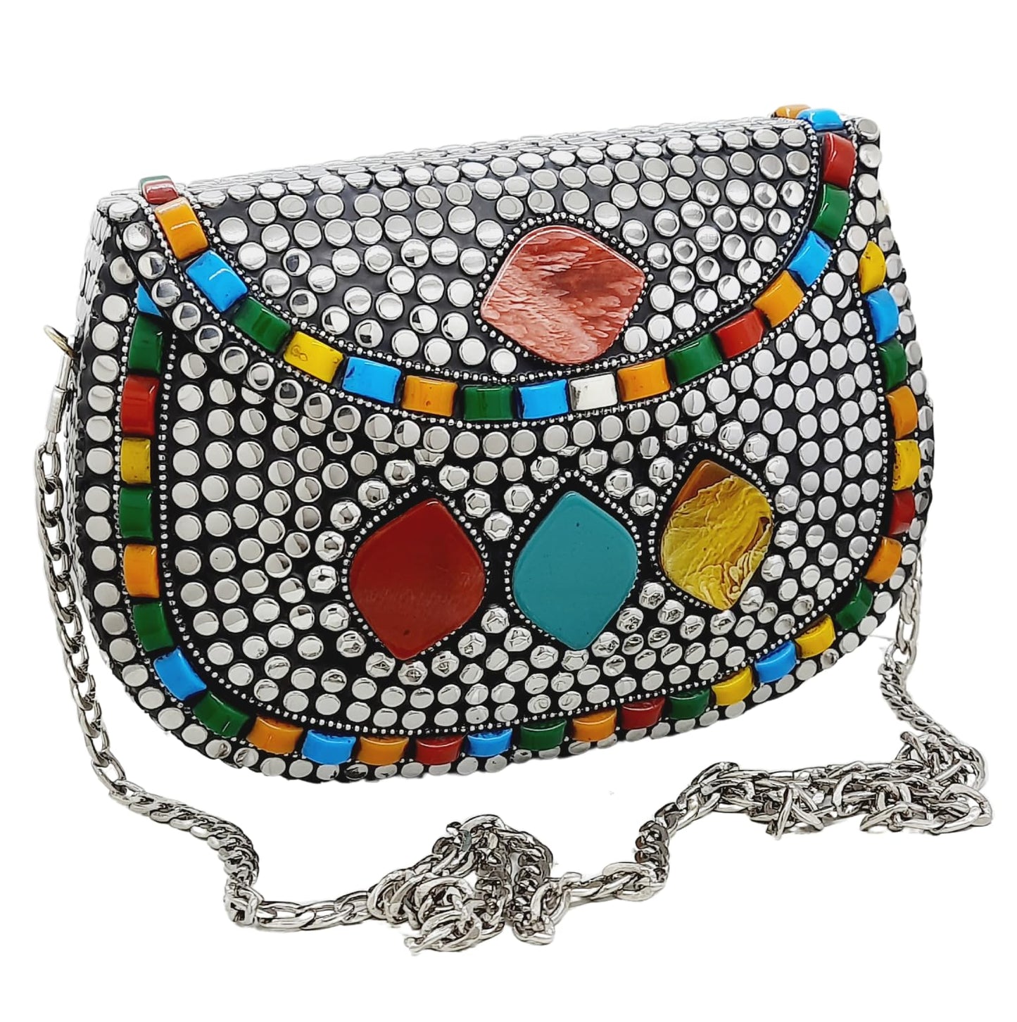 Trend Overseas Silver Metal Beads Ethnic purse Bridal Bag party clutch Metal clutches Sling Bag