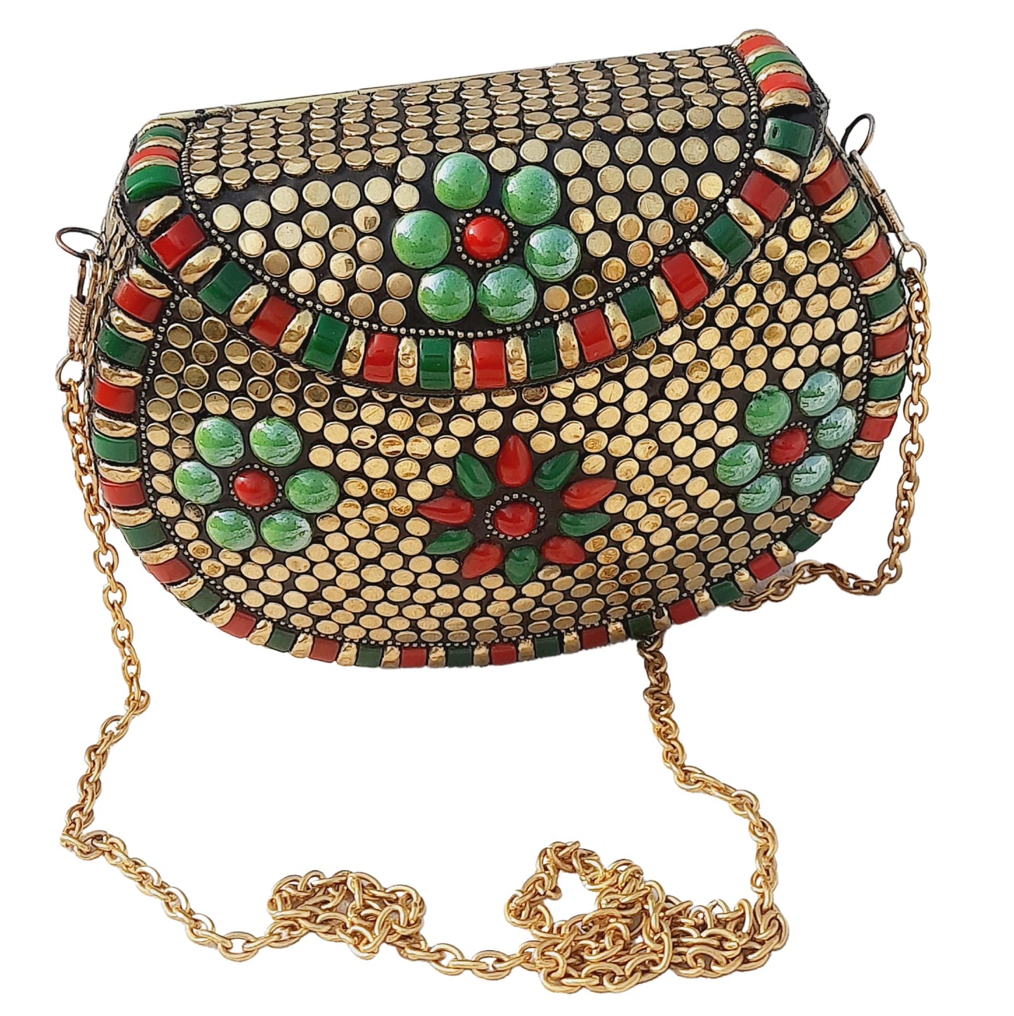 Trend Overseas Multicolor Acrylic Stone Golden metal Bead Clutch Girls Bridal Bag for women/Girl party clutch