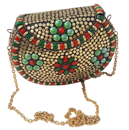 Trend Overseas Multicolor Acrylic Stone Golden metal Bead Clutch Girls Bridal Bag for women/Girl party clutch