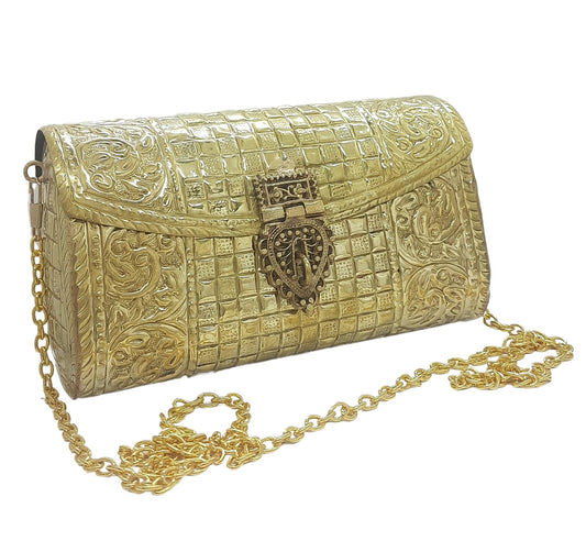 Trend Overseas Women Bridal Silver Gold Metal clutches Ethnic Handmade Brass Purse Metal party Bag Antique Hand Carving Purse