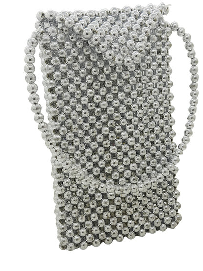 Trend Overseas Silver Pearl Beaded Mobile/Cellphone Handbag for Girls/Women