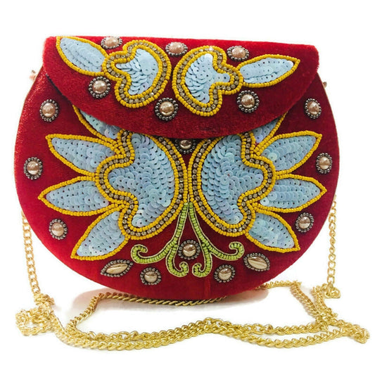 Trend Overseas Velvet Embroidery Beaded Ethnic purse Girls Bridal Bag cross body party bag