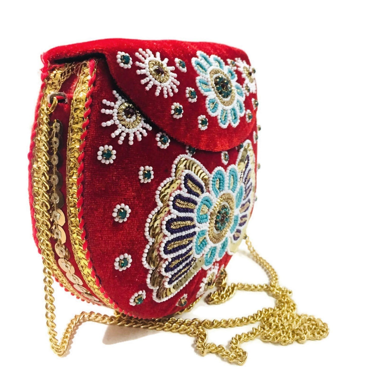 Trend Overseas Velvet Embroidery Beaded Ethnic purse Girls Bridal Bag cross body party Metal bag