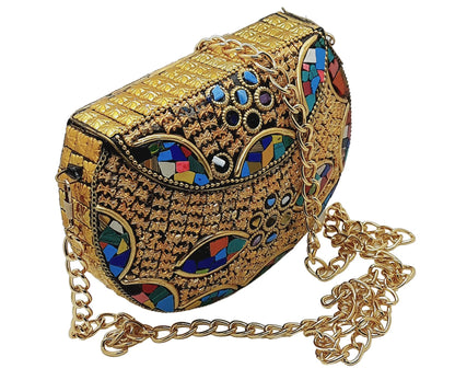 Trend Overseas Multi color Round metal mosaic clutch Wallet purse party bag for women Wedding Box Clutch for Women