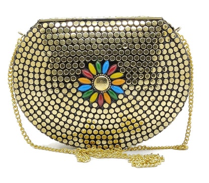 Trend Overseas Brass Beaded Golden purse Girls Bridal Bag Golden cross body bag for women/Girl party clutch