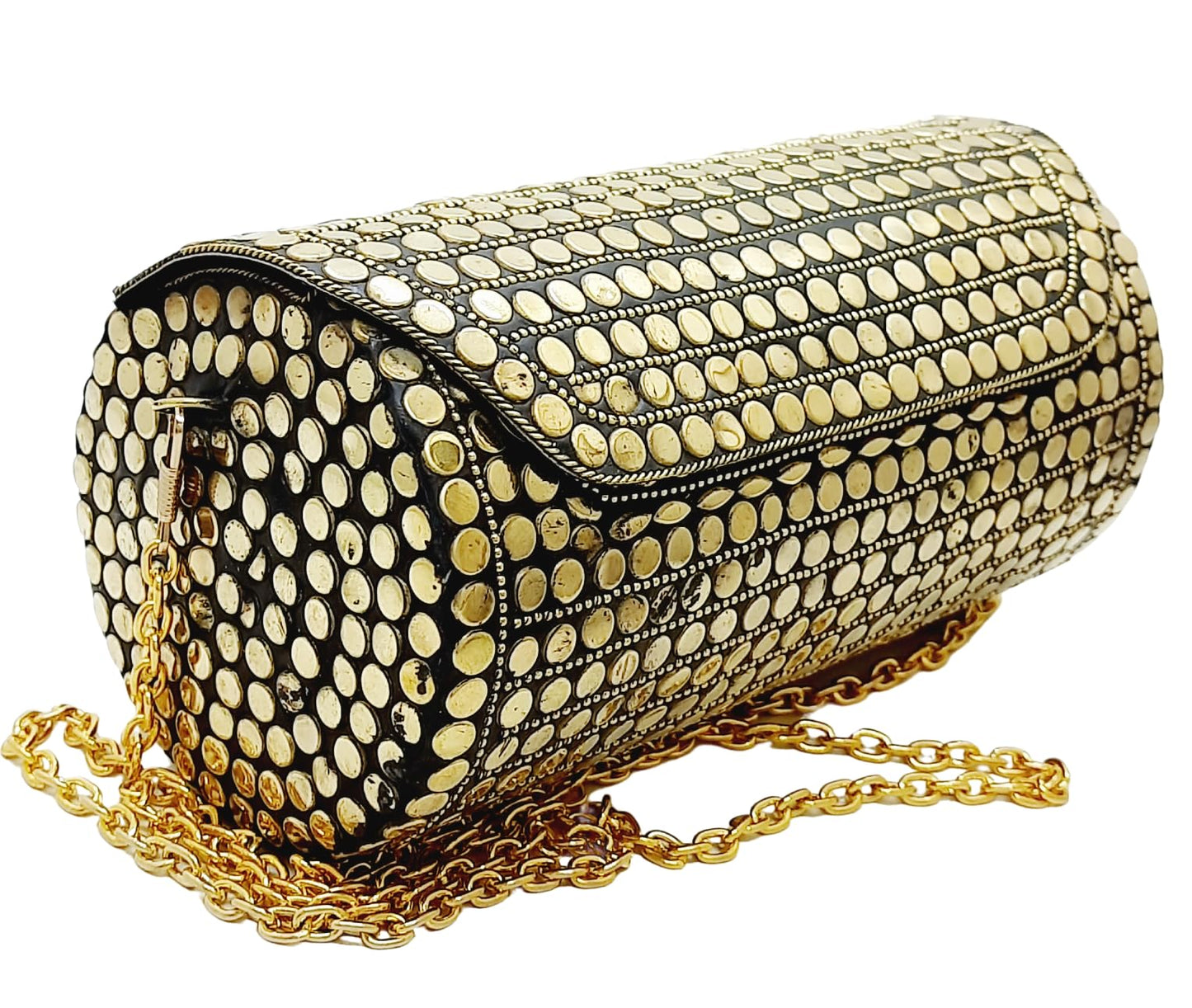 Trend Overseas Handmade Mosaic Multi color Stone Clutch Cylindrical Round Ethnic bag Antique Bridal Sling Bag Crossbody Bag