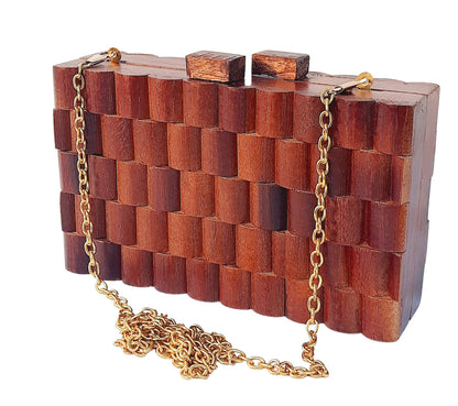 Trend Overseas Wooden Clutch Purse Bridal Clutch Handmade Brown Wooden Clutch cum Sling Bag