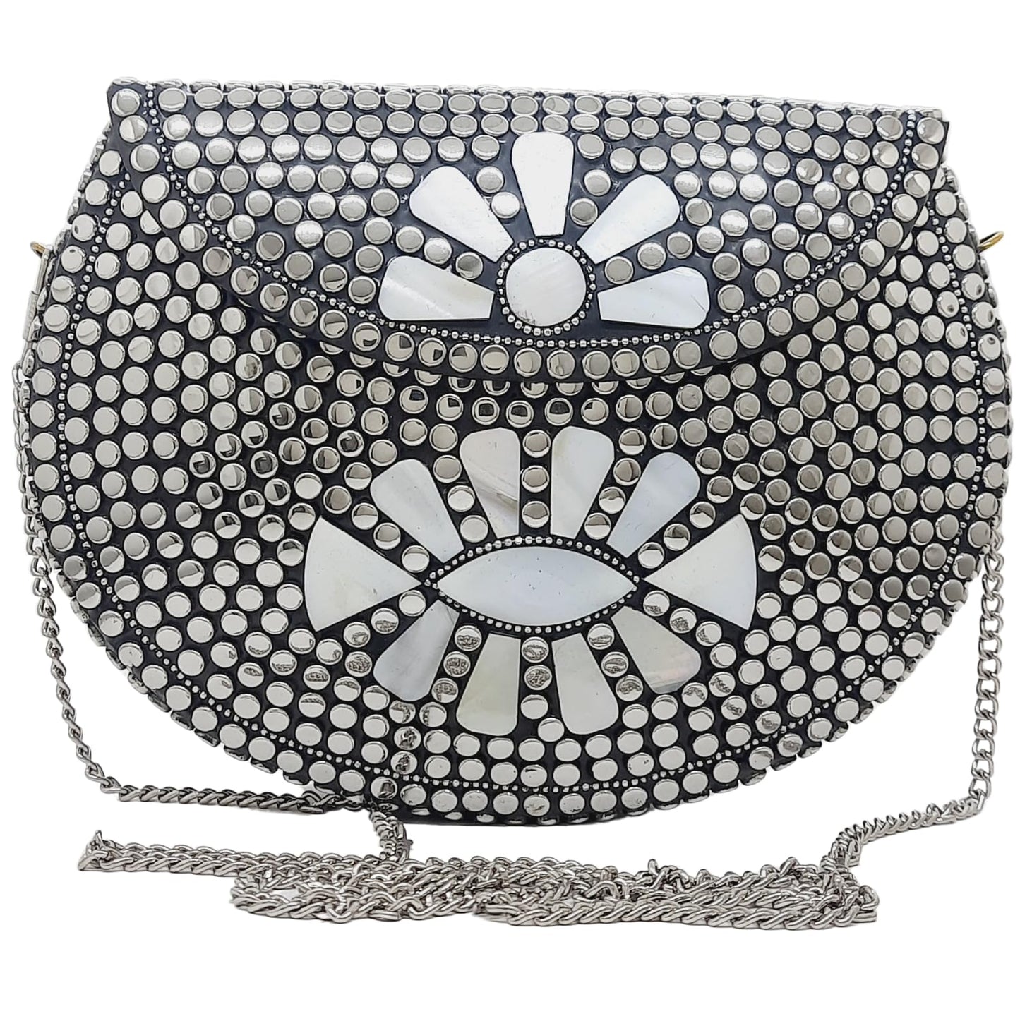 Trend Overseas Silver metal Beaded Ethnic purse Girls Bridal Bag cross body bag for women/Girl party clutch Metal clutches Vintage Brass