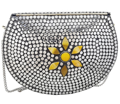 Trend Overseas Multicolor Silver Beads Ethnic Clutch Purse Bridal Bag cross body bag for women/Girl party