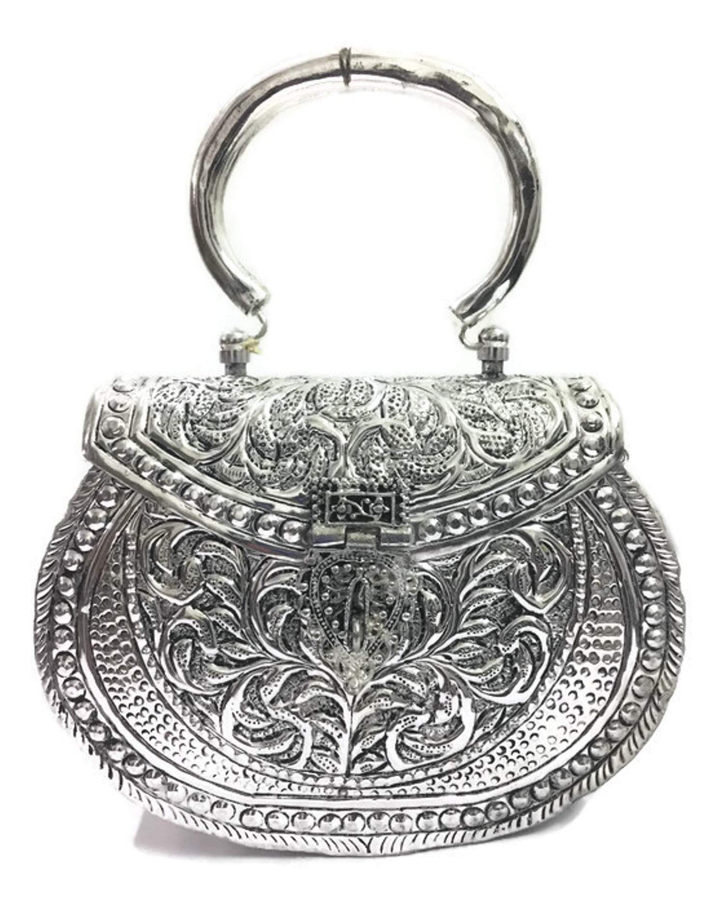 Trend Overseas Silver Women's Brass Metal Vintage Handmade Hand Clutch Purse