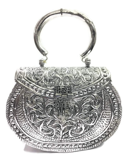 Trend Overseas Silver Women's Brass Metal Vintage Handmade Hand Clutch Purse