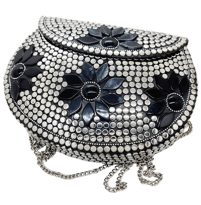 Trend Overseas Multicolor Silver Beads Ethnic Clutch Purse Bridal Bag cross body bag for women/Girl party