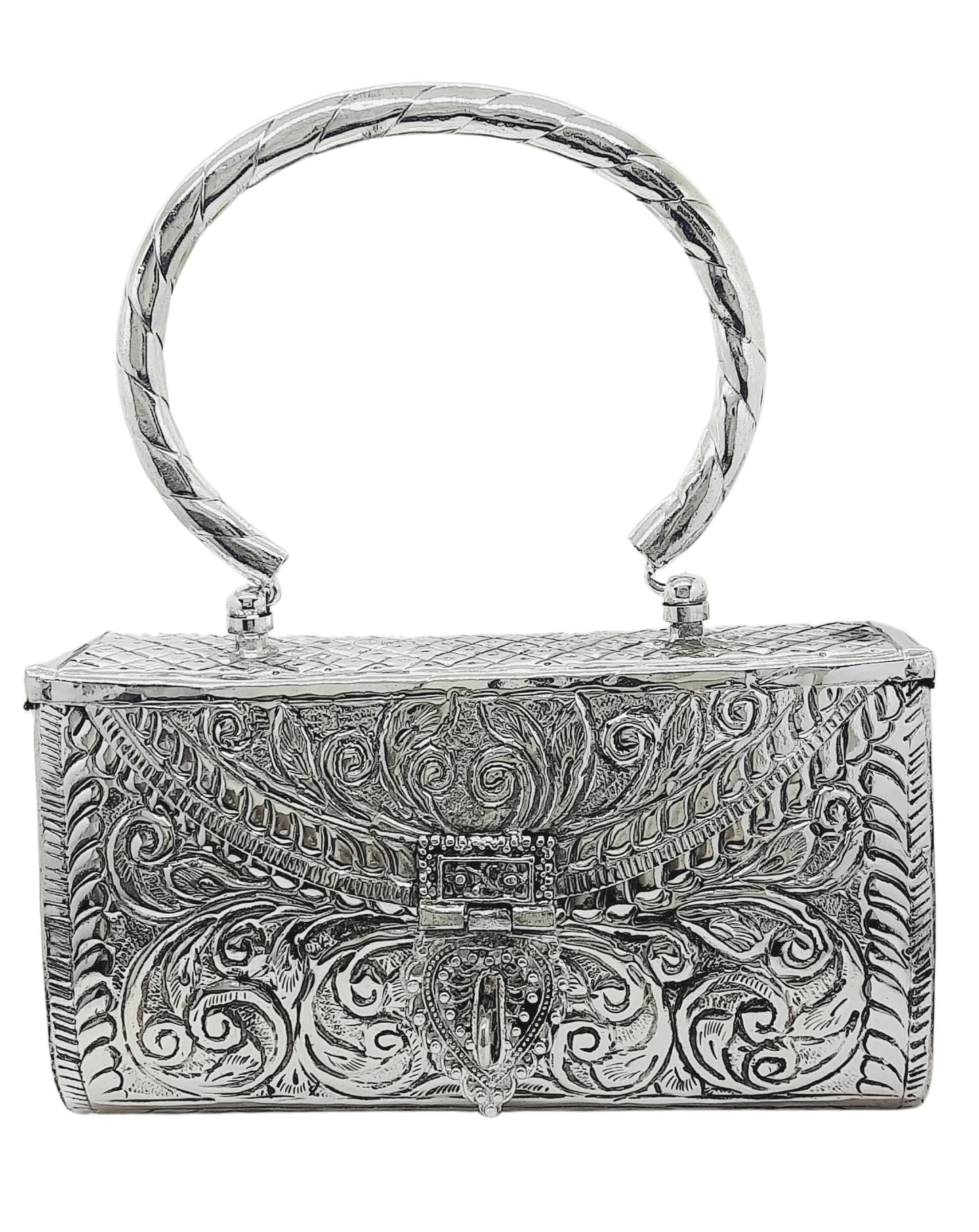 Trend Overseas Women's Antique Ethnic Handmade Silver Handle metal Clutch