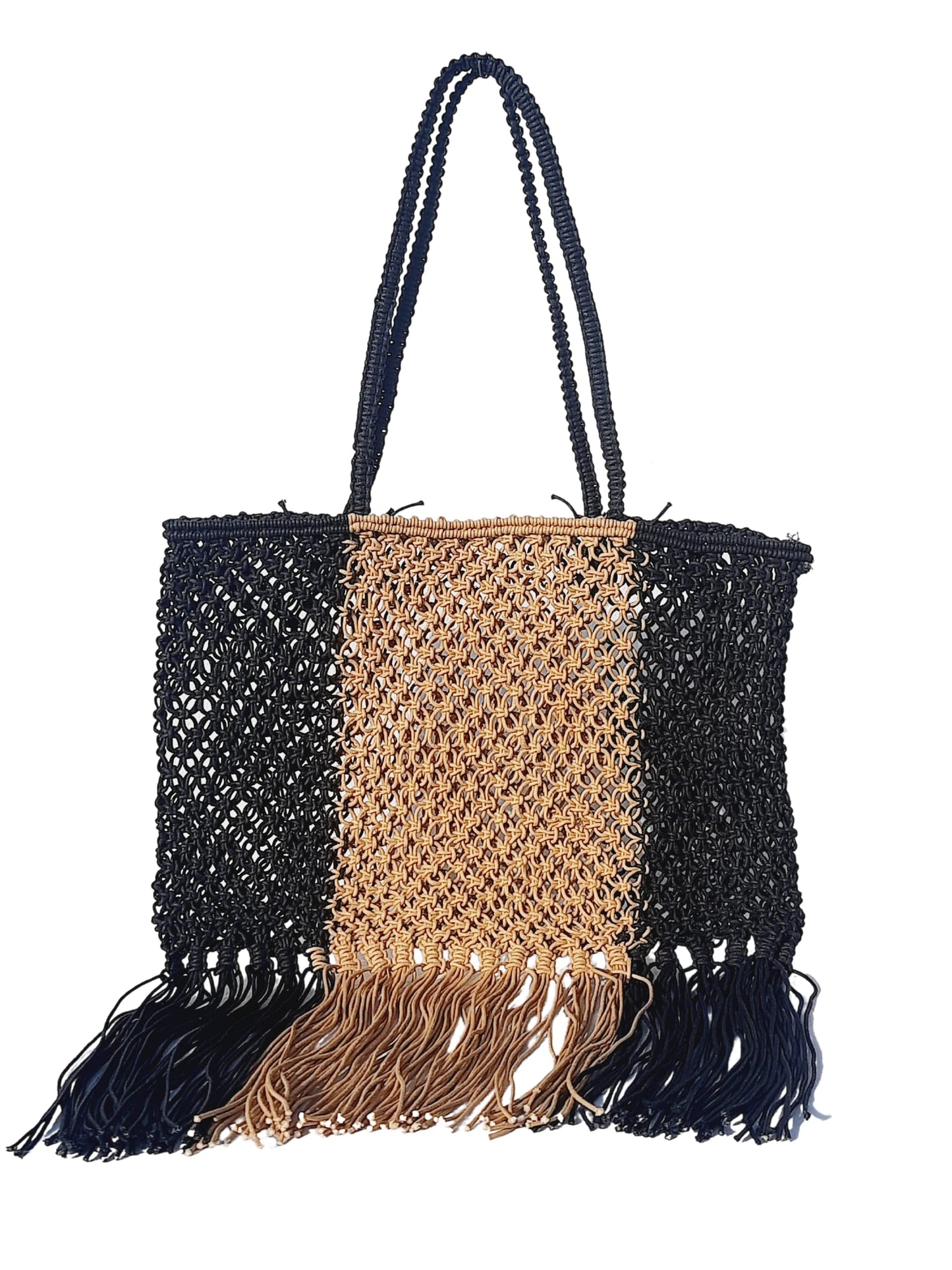 Trend Overseas Brown Black Women/Girl Women's Handwoven Crochet Macram? Bags Fringe Thread Rope Bag