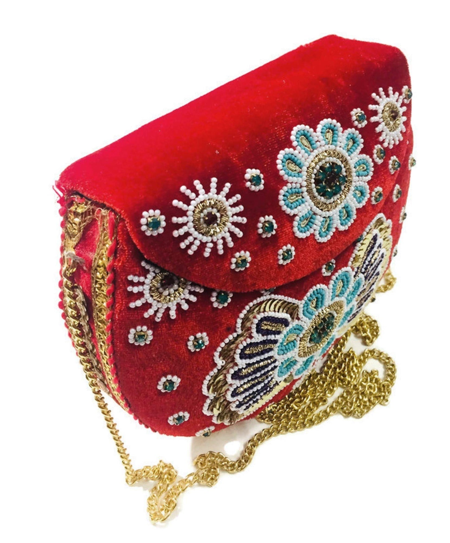 Trend Overseas Velvet Embroidery Beaded Ethnic purse Girls Bridal Bag cross body party Metal bag